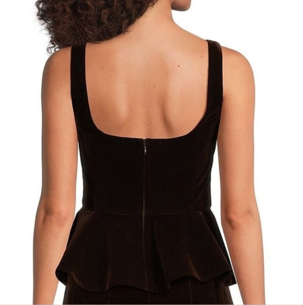 Muse By Marchesa Grove Woven Velvet 3D Rosette Scoop Neck Peplum Top 14 - Picture 4 of 11